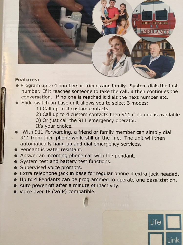 Life Link Personal Emergency Response System Dialer w/ Pendant Communicator