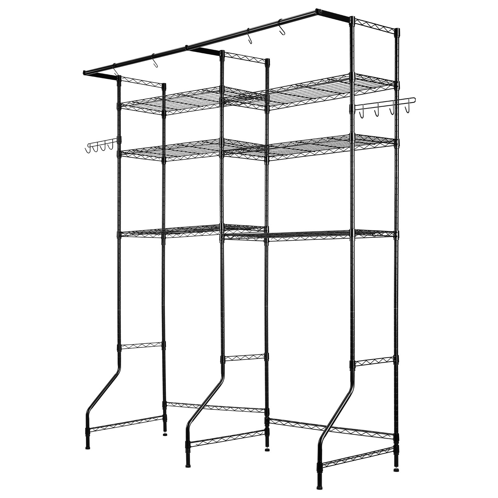 VEVOR Over Washer and Dryer Storage Shelf Two Row 6 Tiers Washer Rack Black