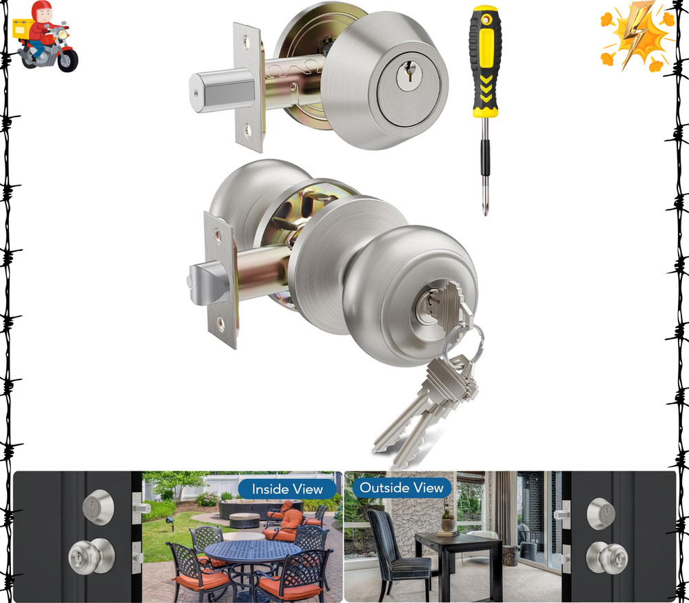 1 Set All Keyed Same Entry Door Knobs and Single Cylinder Deadbolt Combo Set Fo