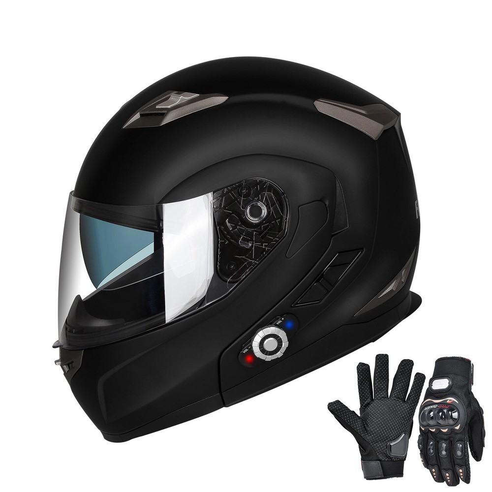Motorcycle Helmet Modular Dual Visor & Bluetooth Headset Intercom and Gloves DOT