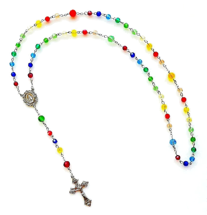 Rainbow Glass Beads Rosary with Pouch Included