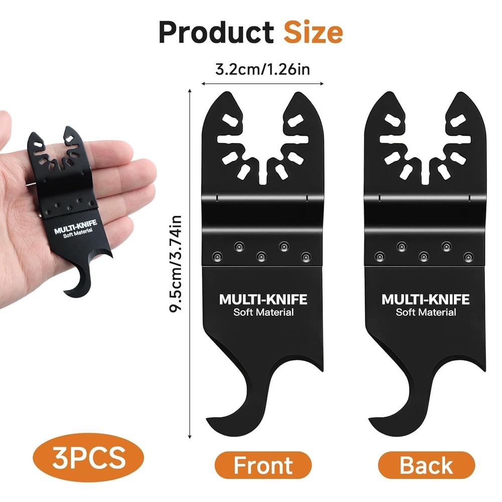 Oscillating Multi Tool Hook Knife Blade 3 Pack Roofing Soft Material Cutting