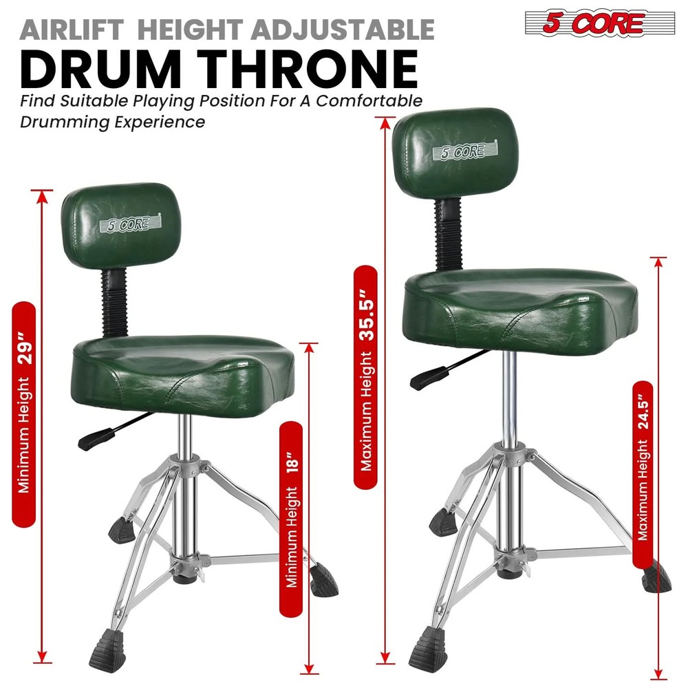5 Core Drum Throne w Backrest 4" Padded Stool Adjustable 24.5" 441Lb Capacity