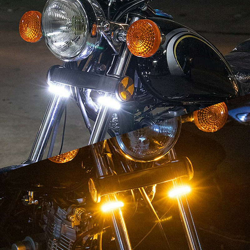 Pair Motorcycle White/Amber Switchback LED Fork Turn Signal DRL Light Strips US