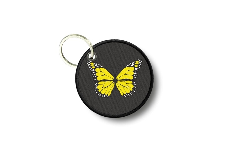Keychain Round Printed Double-Sided Butterfly Yellow