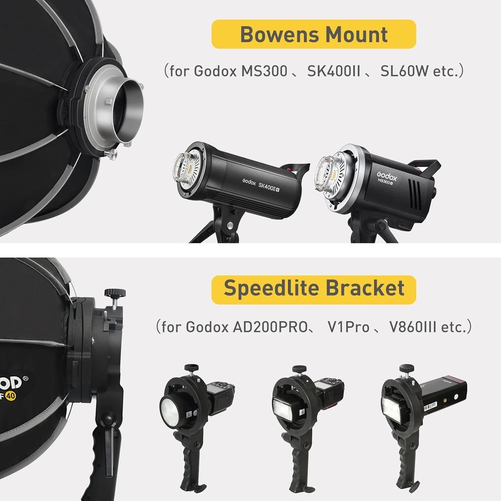 Bowens Mount Softbox 24''/60CM Handheld Quick Set-Up, S-Type Bracket Compatible