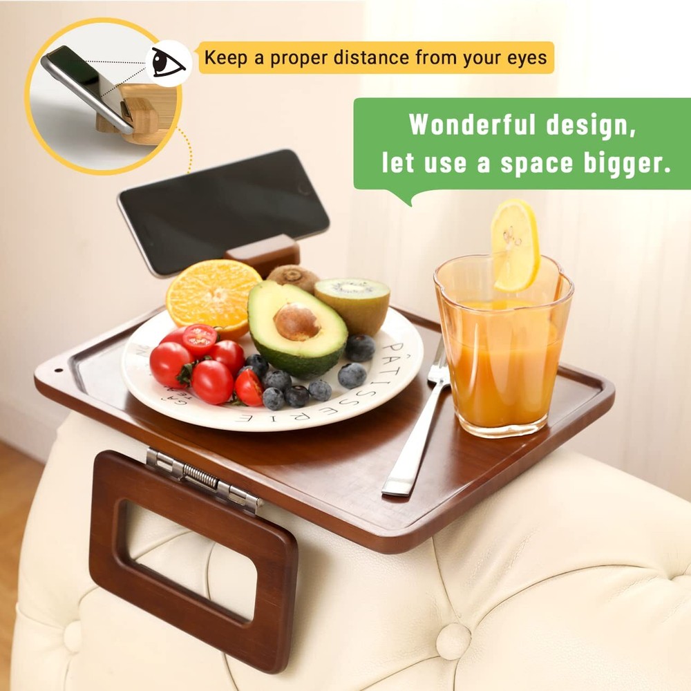 Black Couch Arm Tray Table Sofa Arm Clip with 360 Rotating Stand Multi