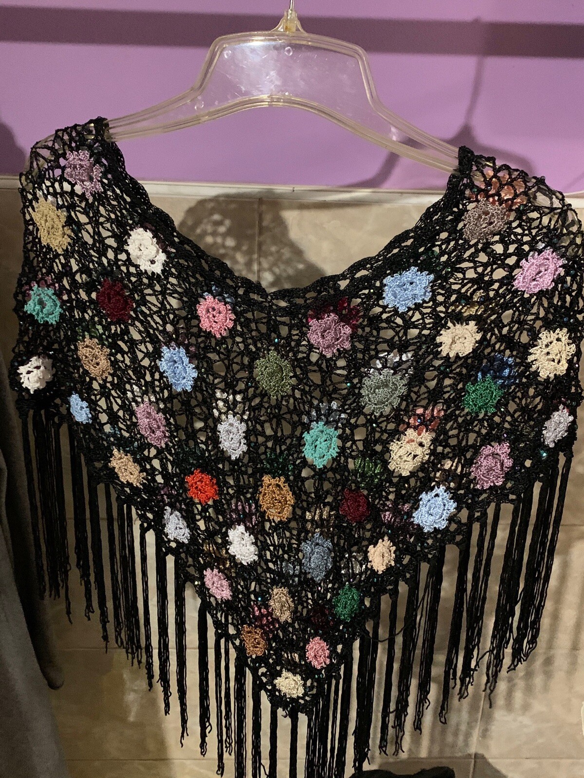 Crochet Poncho (Black/Multi-Colored) - 1pc