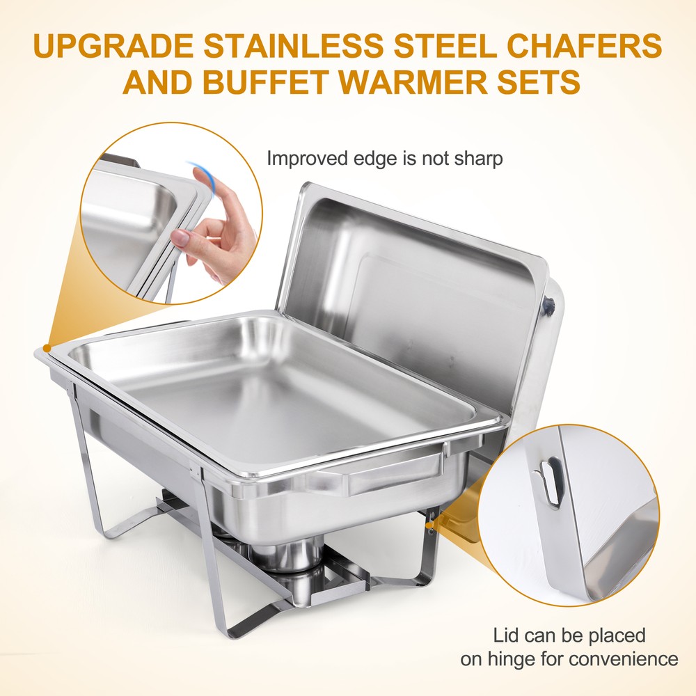 Chafing Dish 2 Packs Stainless 8 Quart Steel Rectangular Chafer Full Size Buffet