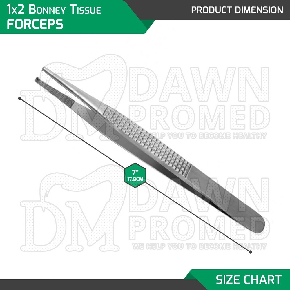 6 Pcs Bonney Tissue Forceps 1x2 Teeth Serrated Tips 7″ Surgery Instruments Set