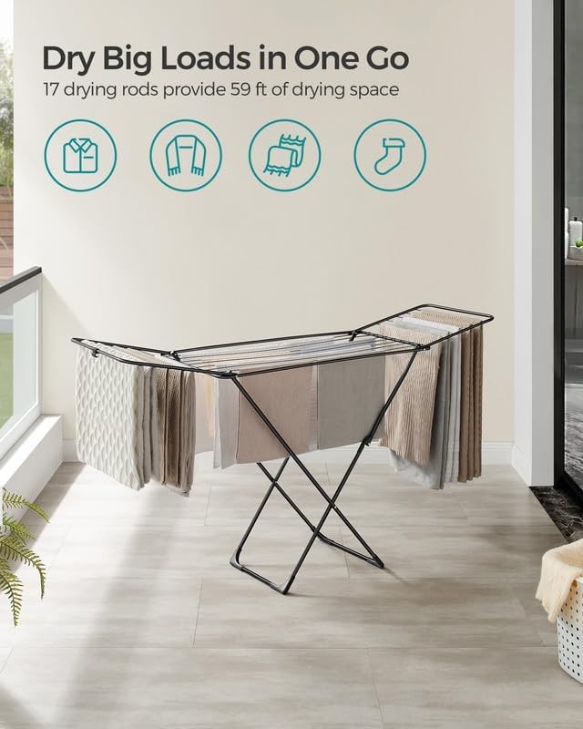 Clothes drying rack, metal laundry drying rack, foldable, space-saving,