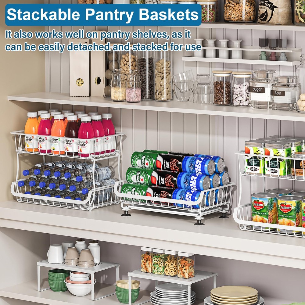 3-Tier Rolling Pantry Floor Organizer and Storage Cart with Wheels, Stackable...