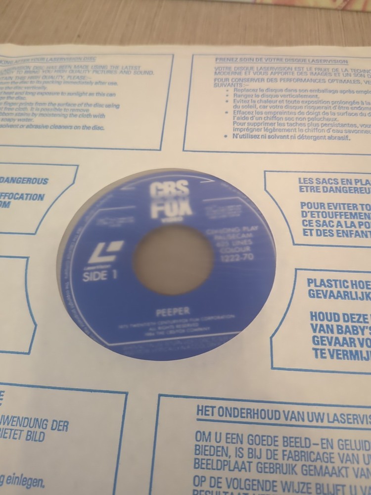 Laserdisc Peeper. Pal. No Lamination. Free Post