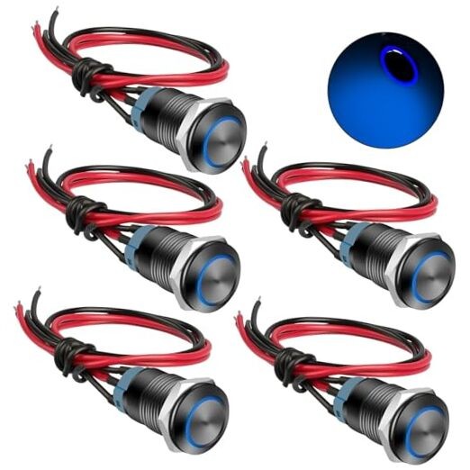 5Pcs 12mm Latching Push Button Switch, Waterproof SPDT ON Off Self-Locking