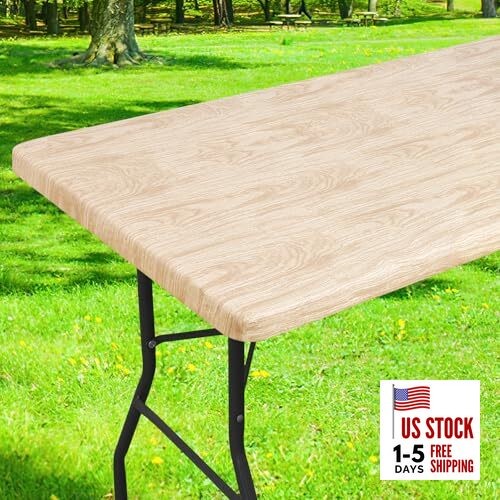 Rectangle Table Cloth Cover, Waterproof Elastic 72" x 30" (Rectangular) Beige