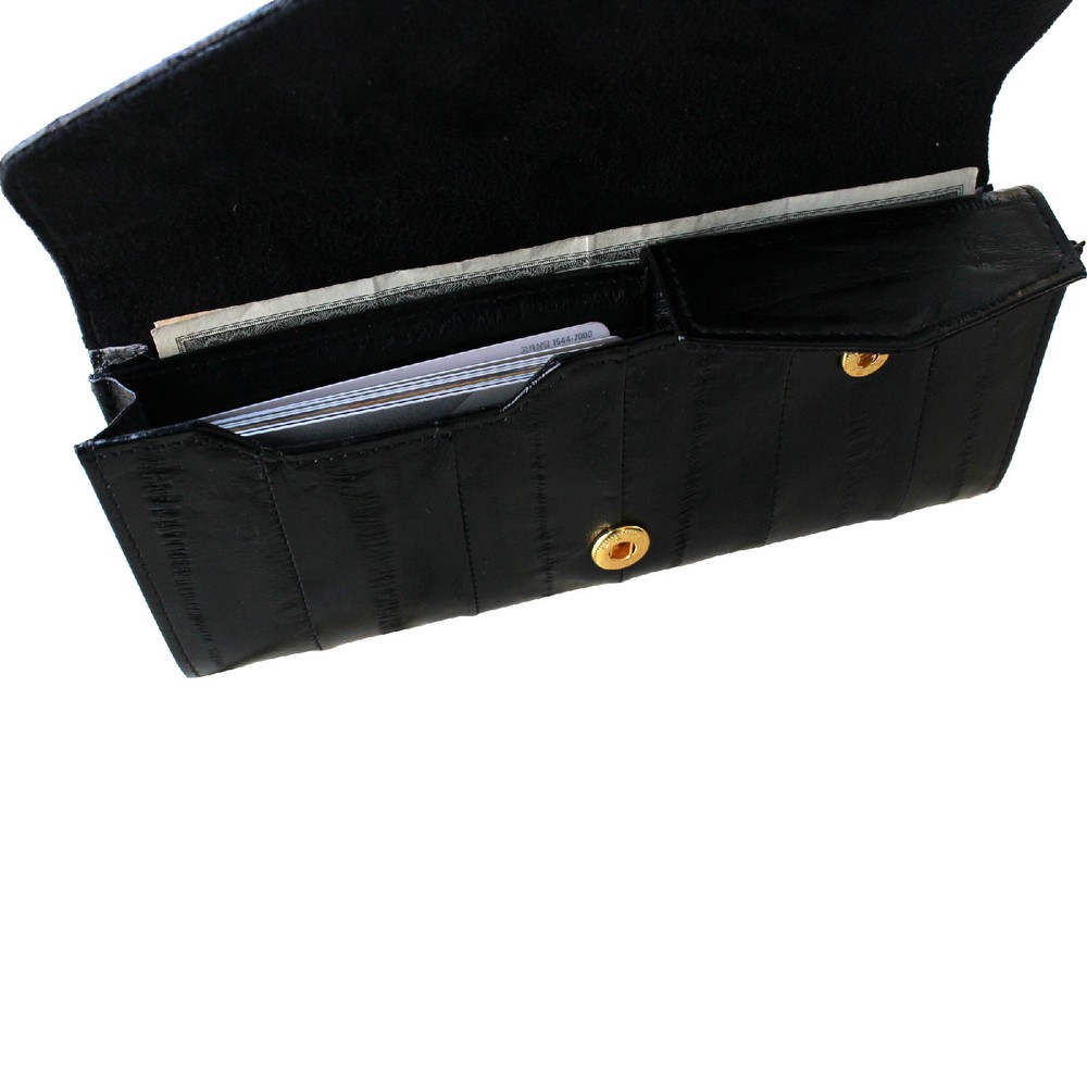 Genuine Eel Skin Leather Button Wallet Purse