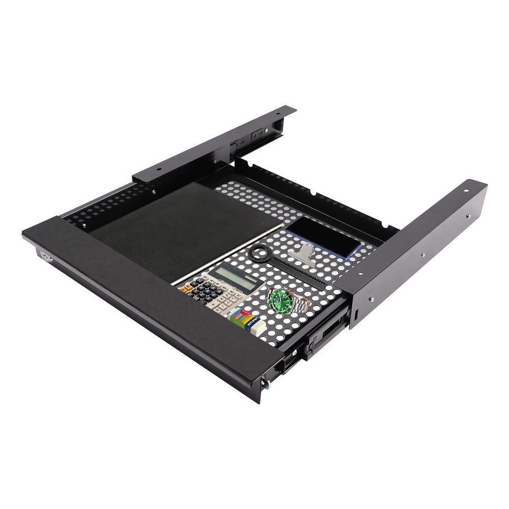 Space Saving Pull Out Sliding Drawer Desk Storage Organizer 14-inch Black W/ Key