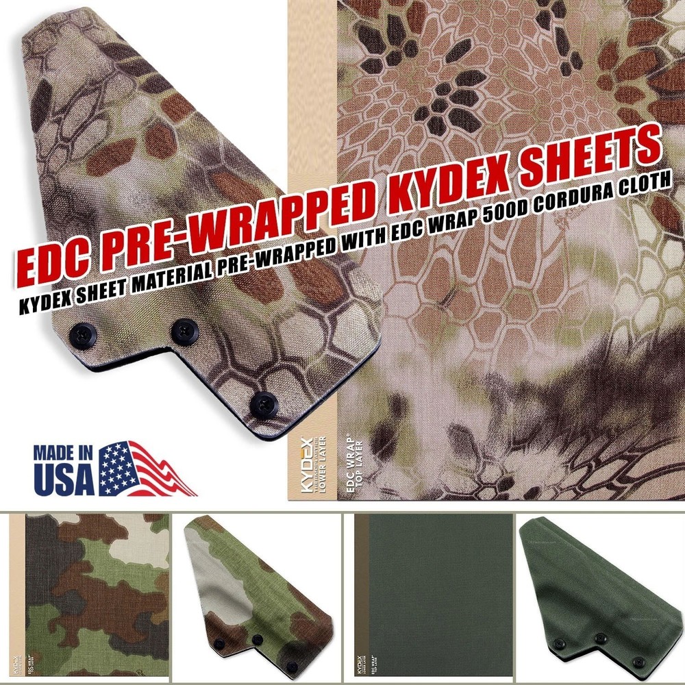 EDC Pre-Wrapped - KYDEX® Sheets - (.080) - (1ft x 1ft) - (Multiple Patterns)