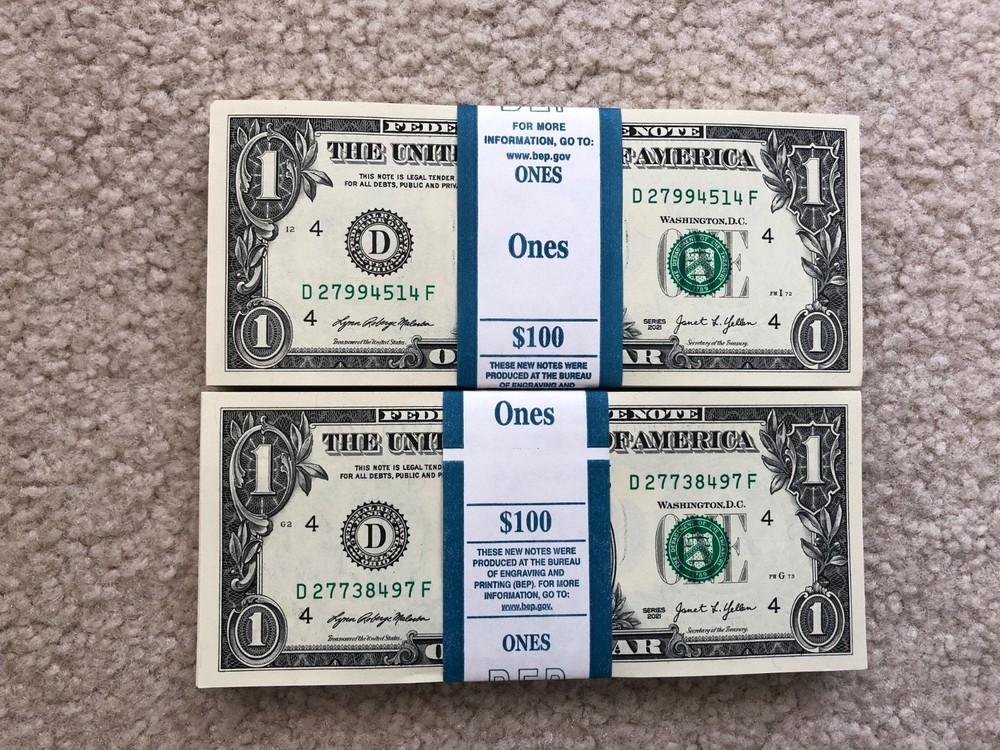 100 $1 (ONE DOLLAR) NOTES - UNCIRCULATED NON-SEQUENTIAL 2021 CLEVELAND STACK