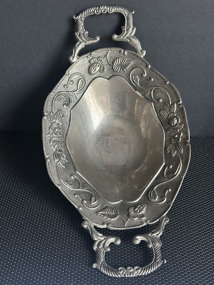 Vintage Studio Silversmiths Silver Plate Floral Footed Oblong Tray W/ Handle