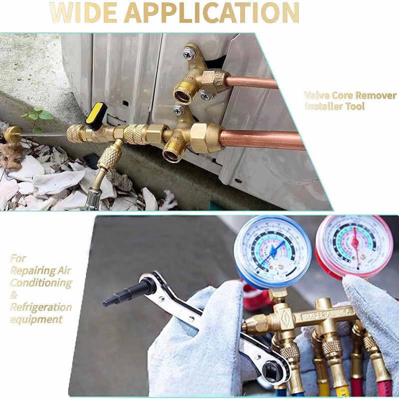 HVAC Wrench Tool AC Schrader Valve Core Remover Set 1/4 and 5/16 Port Installer