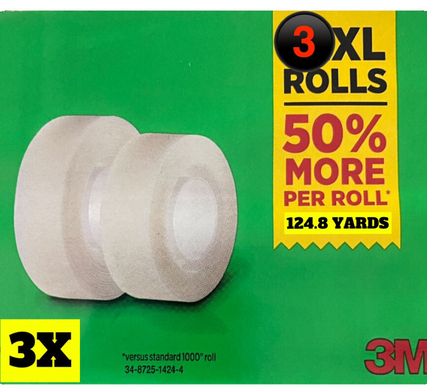 Scotch Magic Tape Refill 3 Rolls, 3/4" x 1500" per Roll Original Matte Finish