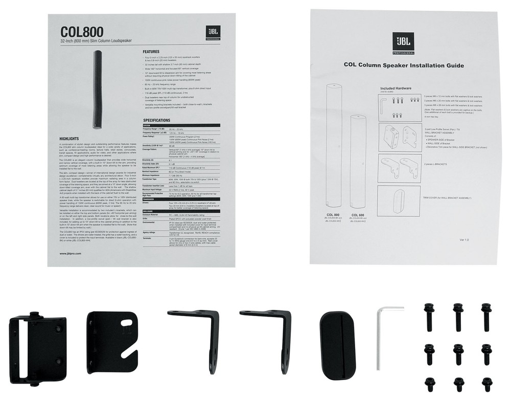 JBL COL800-BK 32" Black 70V Commercial Slim Column Wall Mount Array Speaker