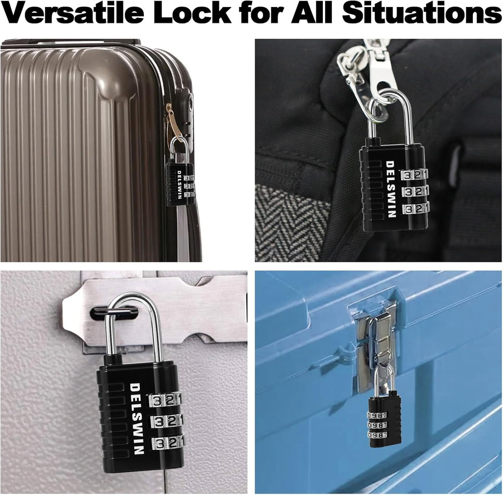 Combination Lock 3-Digit Small Padlock - 4Pcs Resettable Combo Lock for Schoo...