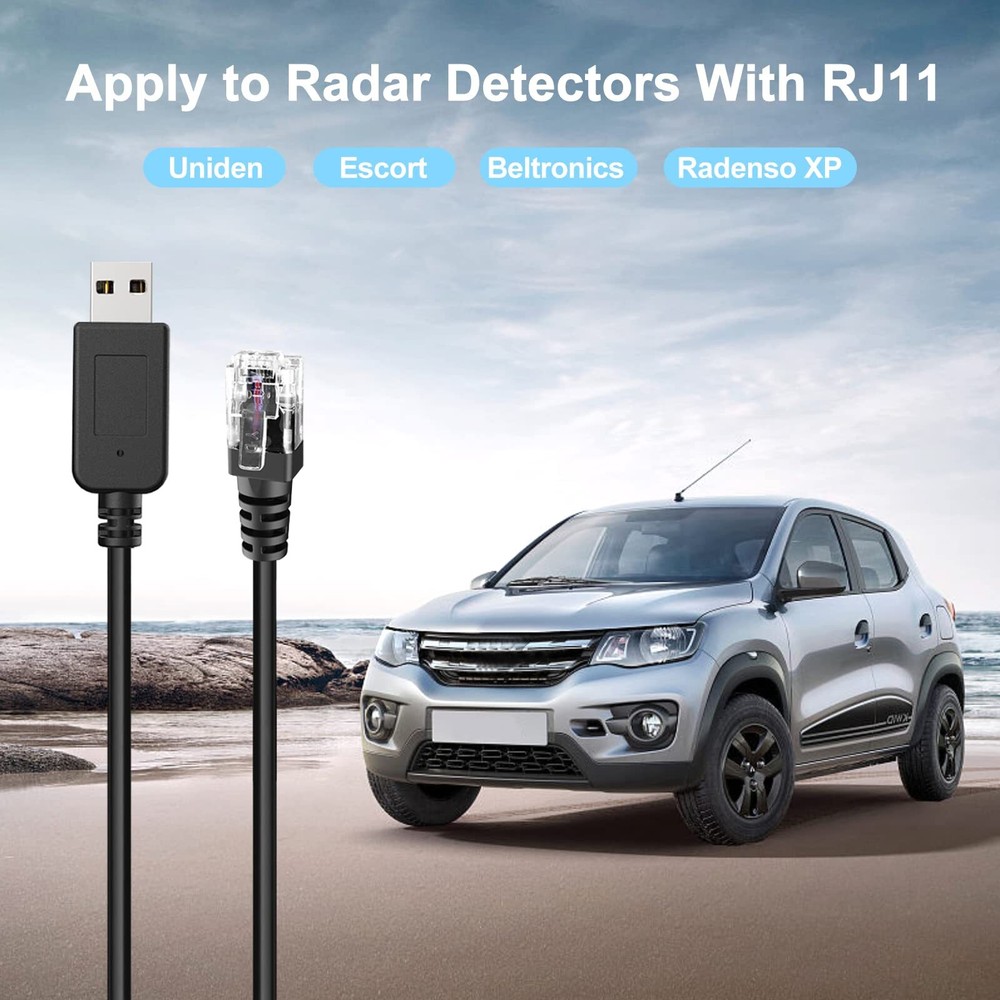 Universal Radar Detector Cable with USB to RJ11 Plug 6.56FT Power Cable
