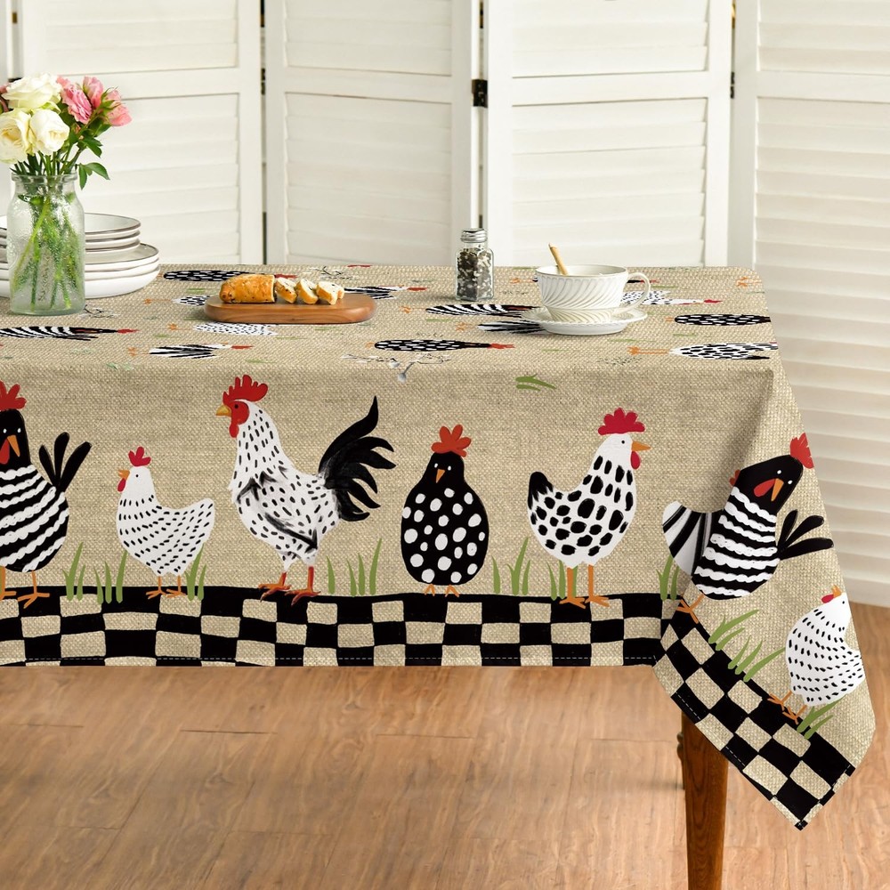 Rooster Rustic Country Tablecloth 60Ã—84 Inch 60" x 84" (Rectangular) Flax
