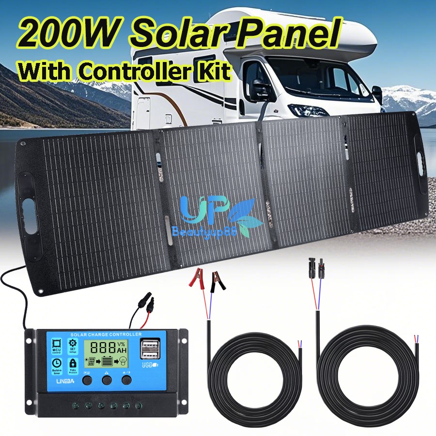 Foldable ETFE 100W 200W Solar Panel w/ Controller For Power Station RV Off Grid