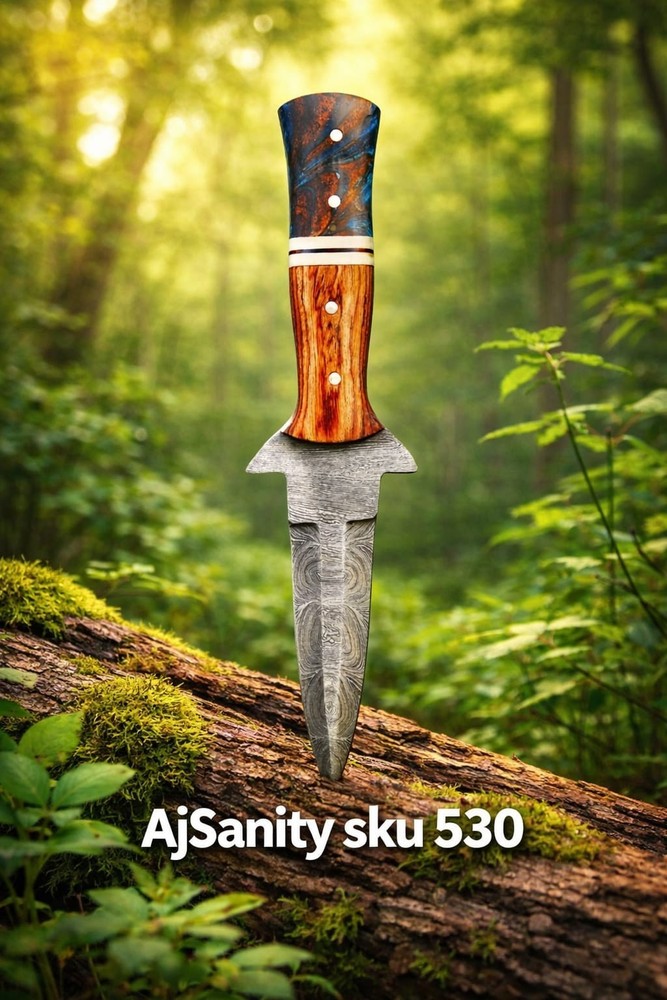 Fix Blade Double edge Dagger Damascus knife Tactical Full Tang