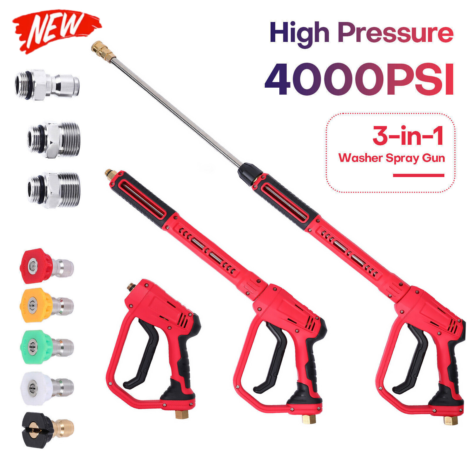 4000PSI High Pressure Car Power Washer Gun Spray Wand Lance Nozzle and Hose Kit