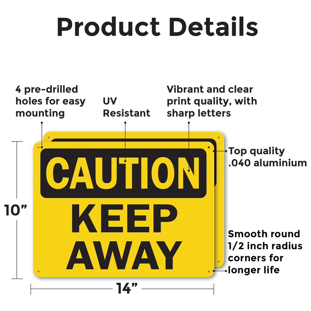 (2 Pack) Keep Away OSHA Caution Sign Decal Metal Plastic