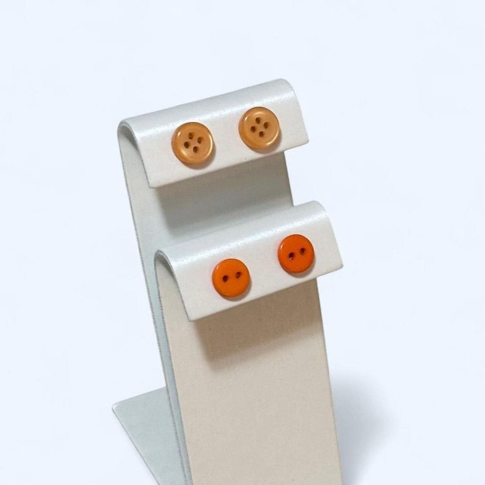 2 Pair Set of Orange Button Stud Earrings