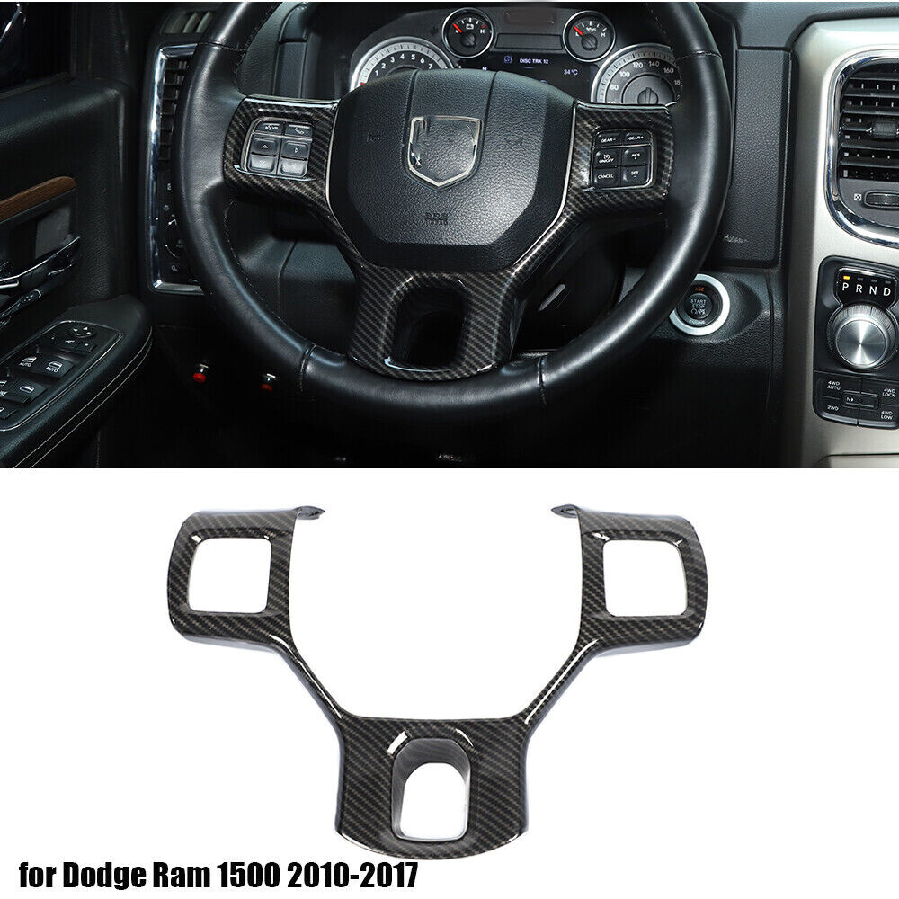 2x Carbon Fiber Steering Wheel Cover & Dashboard Panel Trim For Ram 1500 2012-17