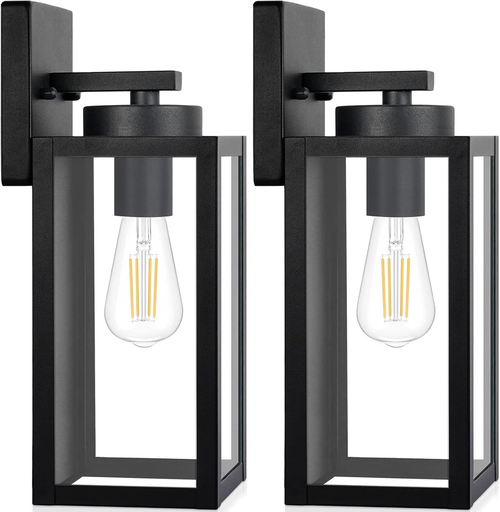 Outdoor Wall Sconce Fixture with E26 Socket Matte Black Wall Sconce, 2-Pack