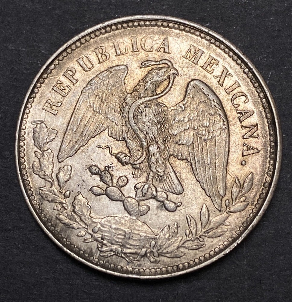 1901 Mexico Silver Peso Obverse & Reverse Lamination Left Extra Leaf Mint Error