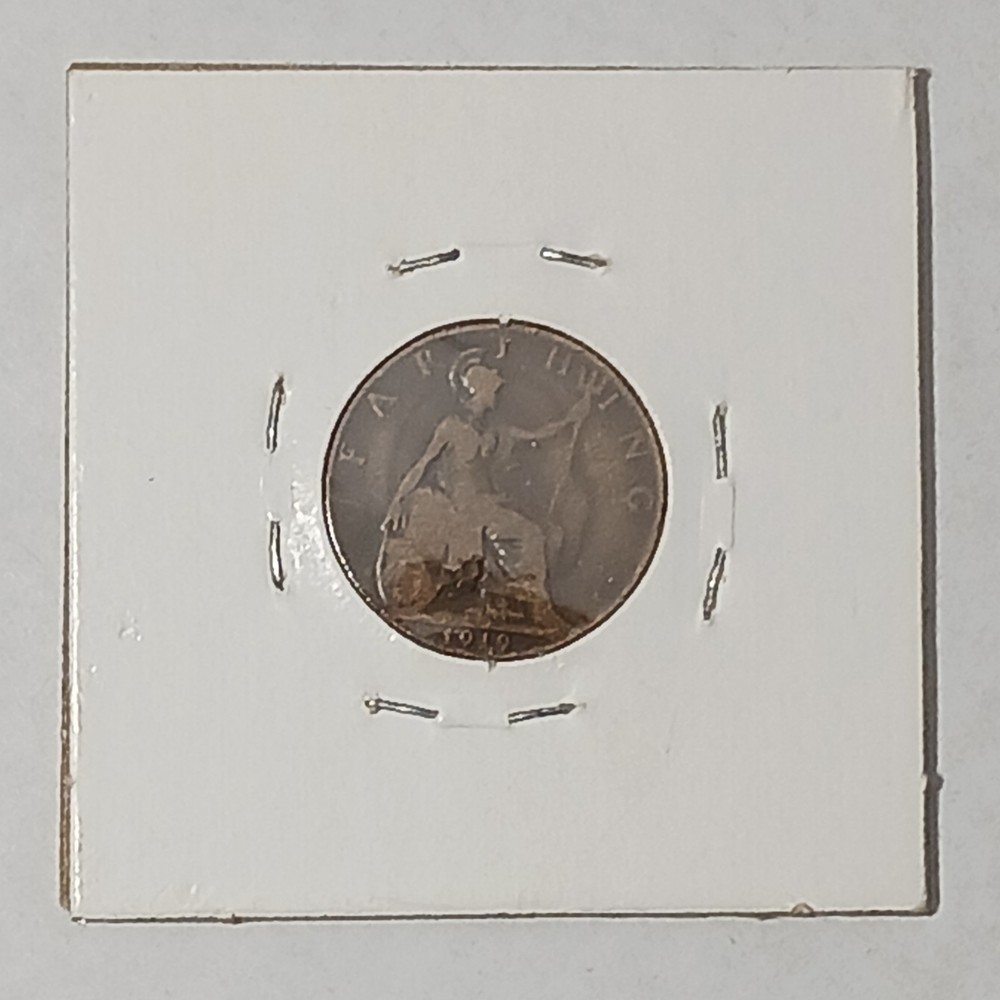 1919 Farthing Reverse Ghosting Error Coin United Kingdom World Coin