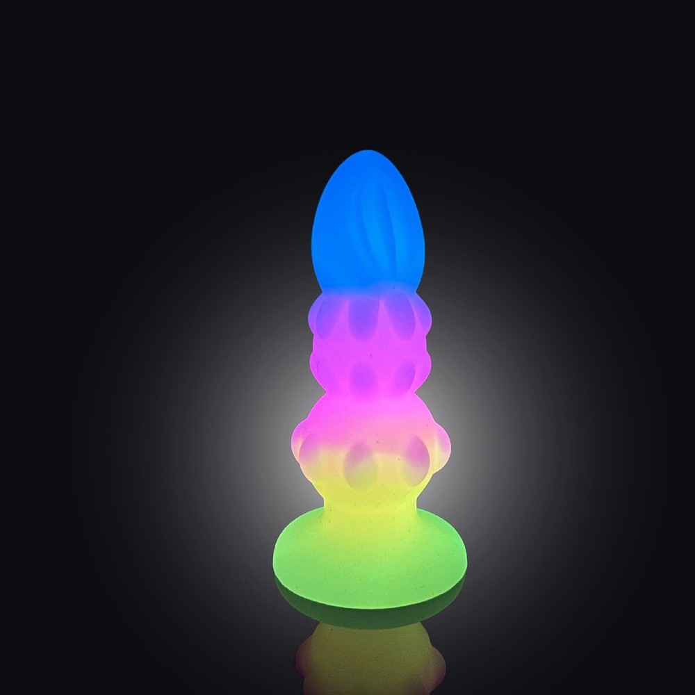 Soft Squeezable Glow in the Dark Silicone Beaded Bumpy Anal Butt Plug Small