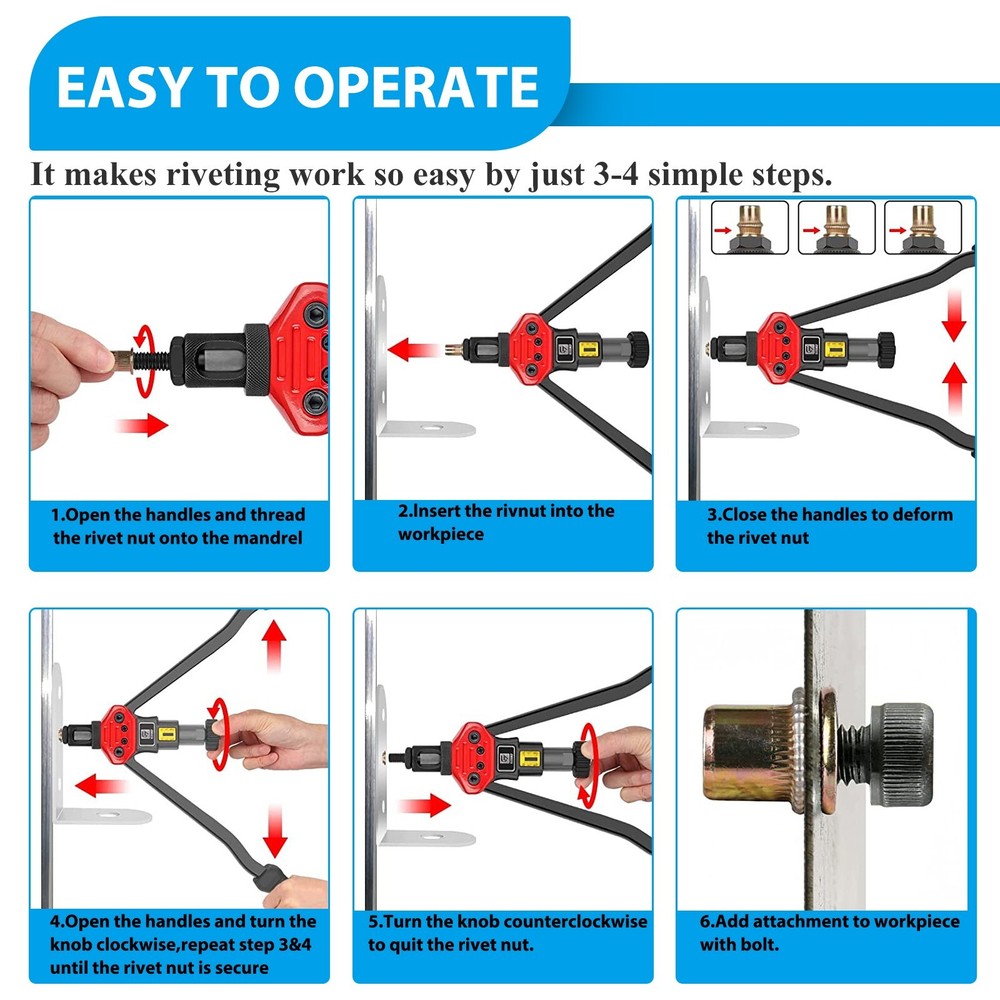 16" Rivet Nut Tool Kit w/ 11PC Metric & SAE Mandrels Thread Setting Tool Setter