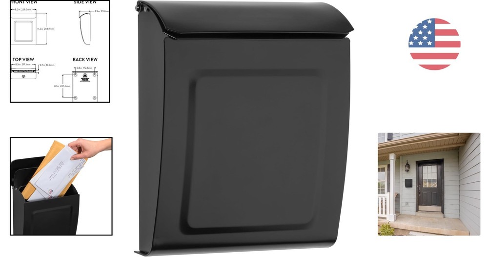 Modern Black Wall-Mounted Mailbox with Lock: Secure Your Mail Elegantly