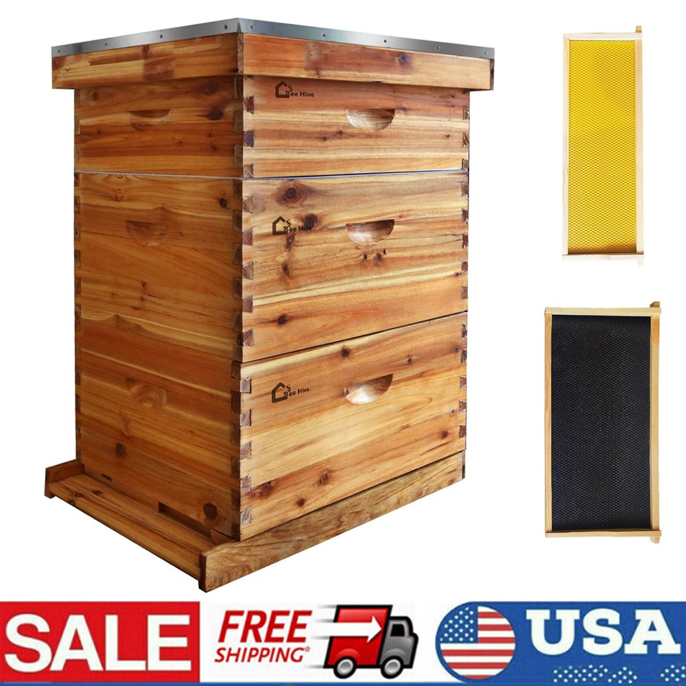 Langstroth Hive Beehive Kit - 30 Frame Box, 20 Deep, 10 Medium Frames Wax-Coated