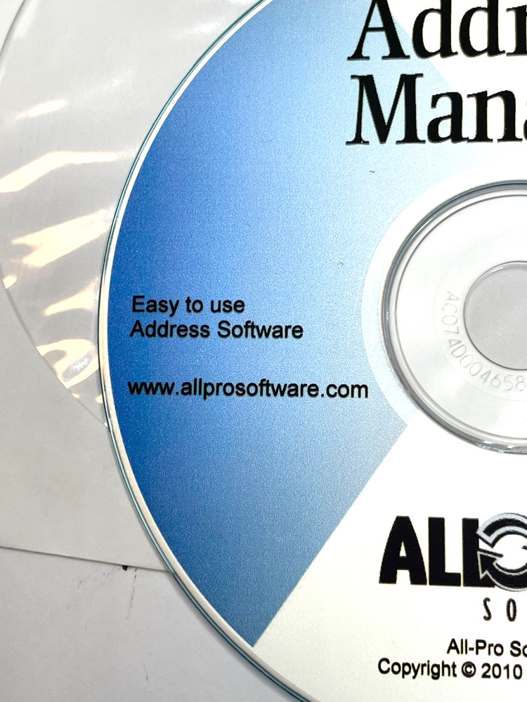 ALL-PRO ADDRESS MANAGER PC SOFTWARE CD-ROM VERSION 4.1 WINDOWS 7 VISTA XP 2010