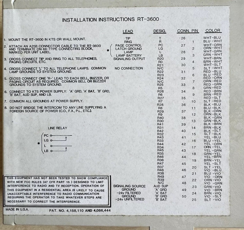 TELCO TONE COMMANDER RT-3600 Rotary Dial Intercom System With Manual