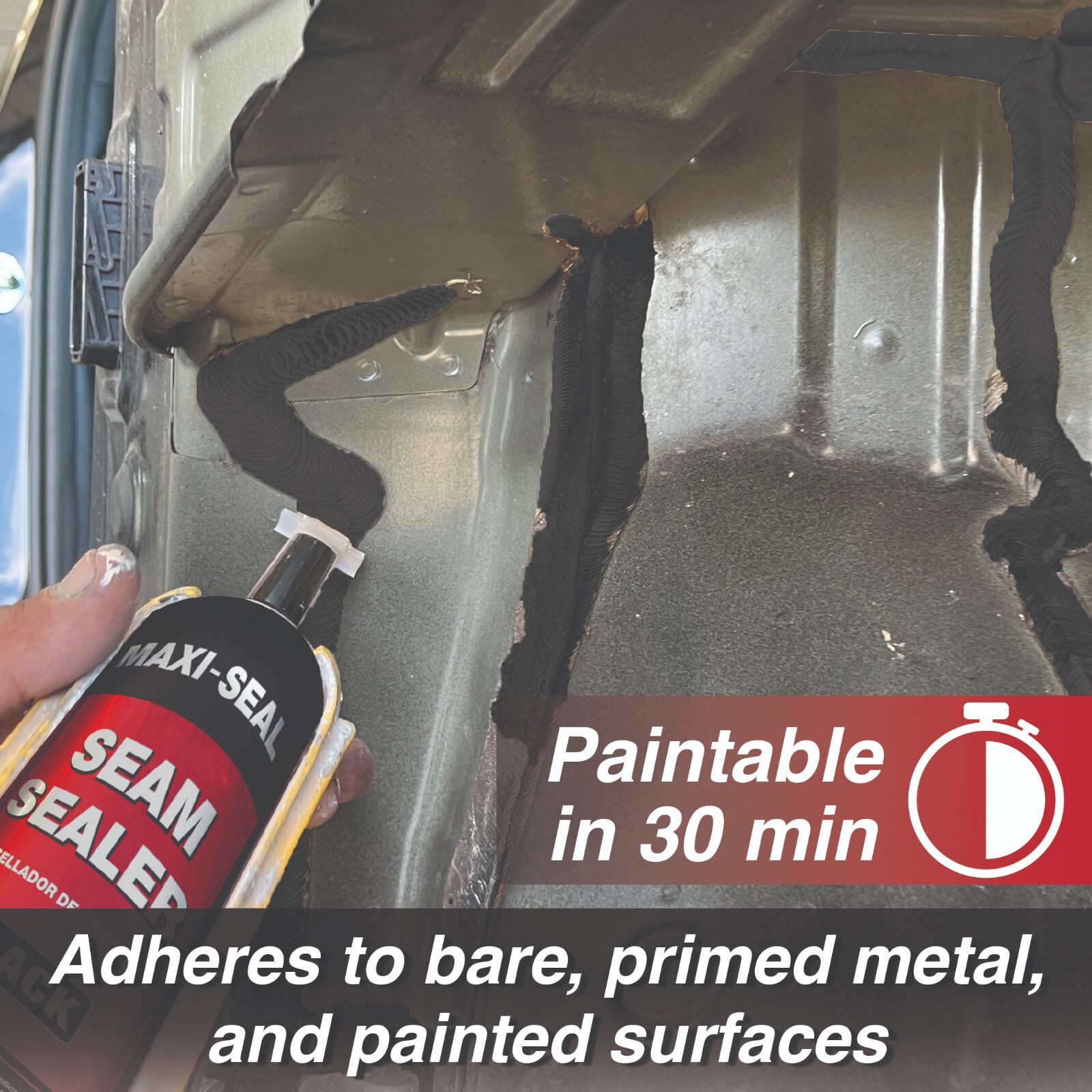 Maxi-Seal Polyurethane Seam Sealer Automotive - Black, 10.5oz Tube