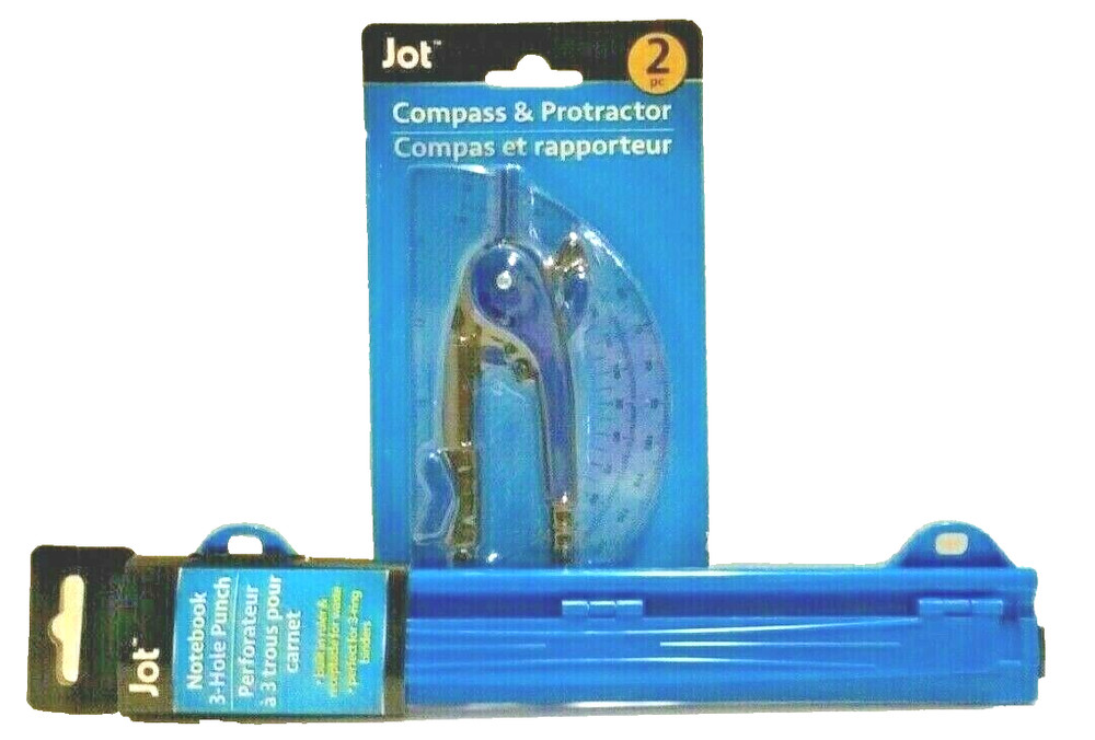 Jot 3 Hole Punch Blue Compass Protractor Blue