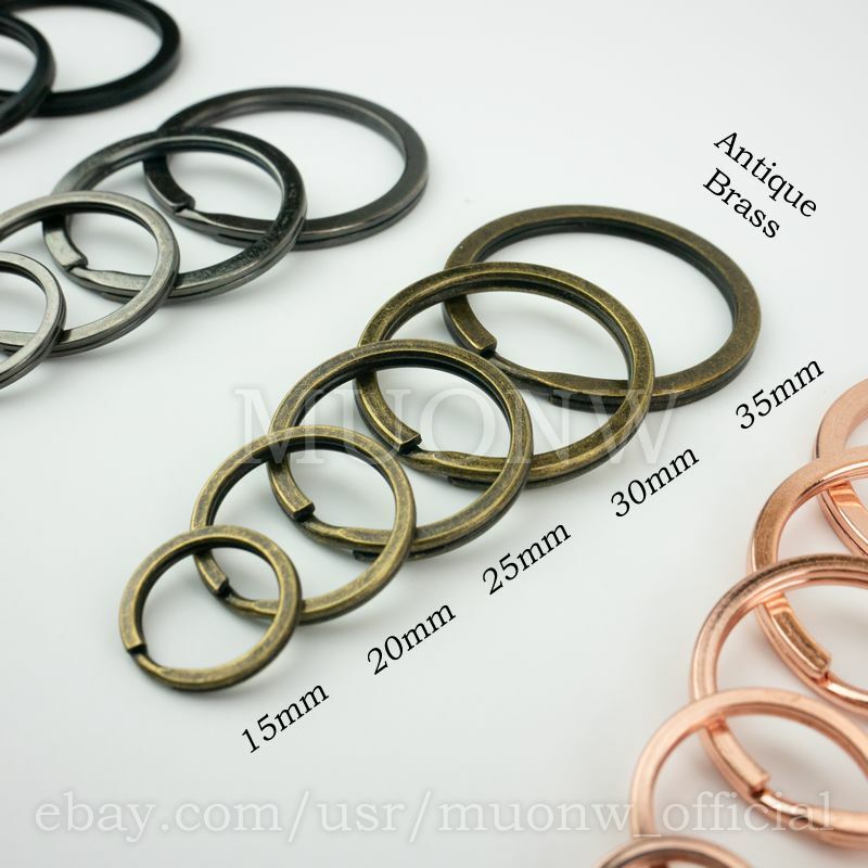 Antique Brass Key Rings Flat 15-35mm Keyring Split Ring Double Loop Tag Chain