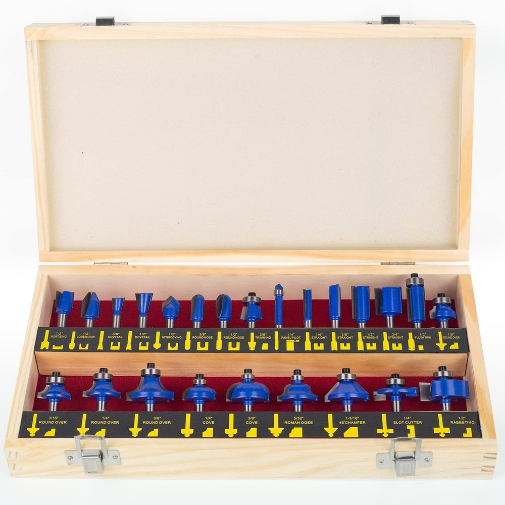 BAIDETS 24pcs Router Bits Set 1/4" Shank Tungsten Carbide Woodworking Tool