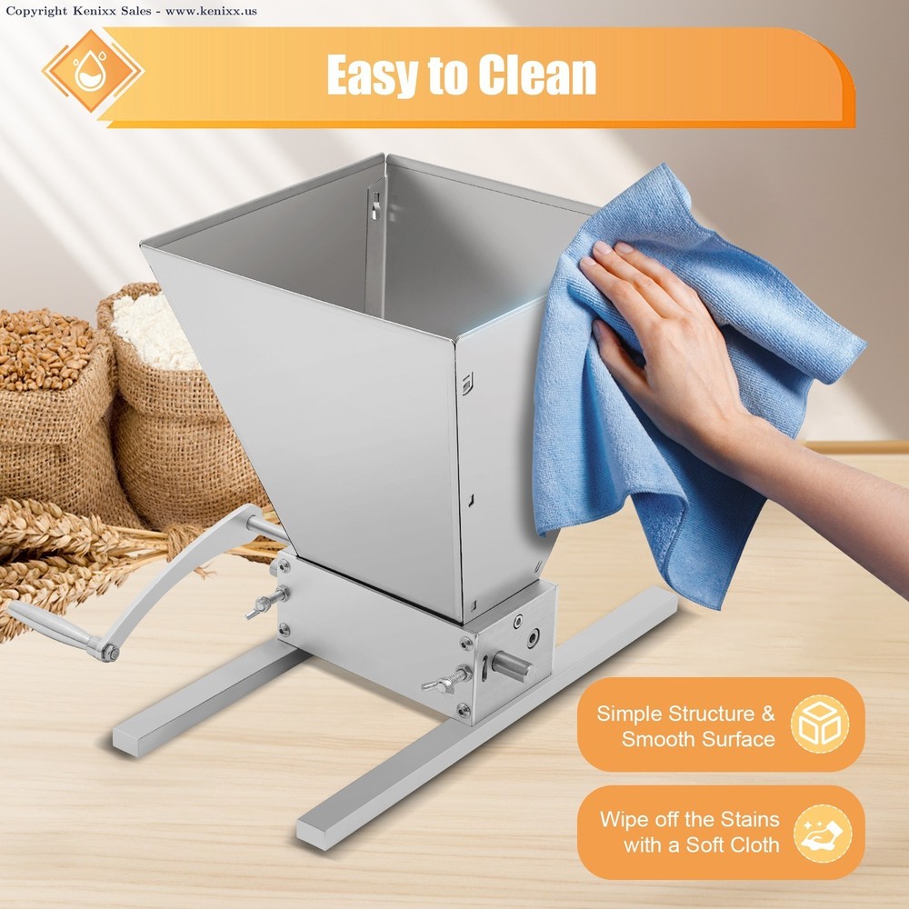 2 Rollers Malt Mill - Adjustable Grain Crusher for Home Brewing